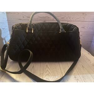 Vera Bradley Black Quilted Microfiber Satchel Bag Gold Hardware Shoulder Strap